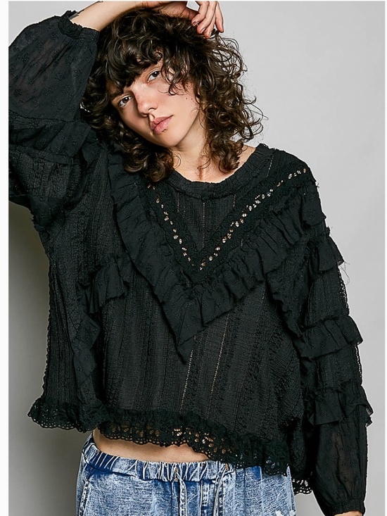 POL Tops - 🎉POL “ PRINCETON 2 “ POL Eyelet Ruffle Raw Edge Trim Lace Solid Knit Top 28